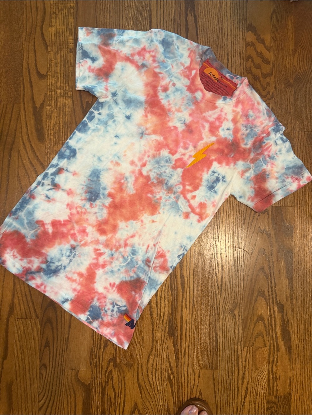 Aviator Nation Kids Red, Blue & White Tie-Dye Tee with Lightning Bolt